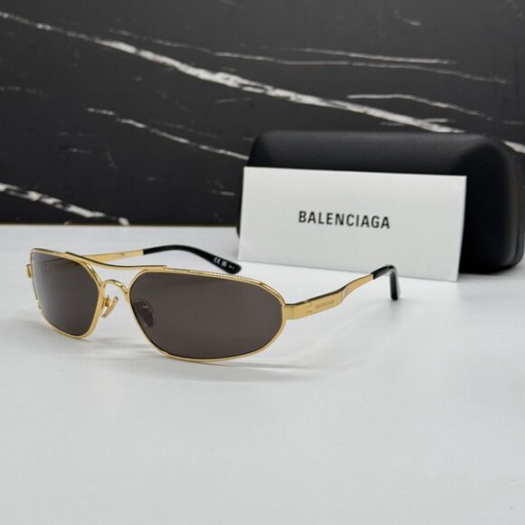 NEW BB0227S 001 BALENCIAGA DARK GOLD/GREY MEN BALENCIAGA SUNGLASSES - Picture 1 of 12
